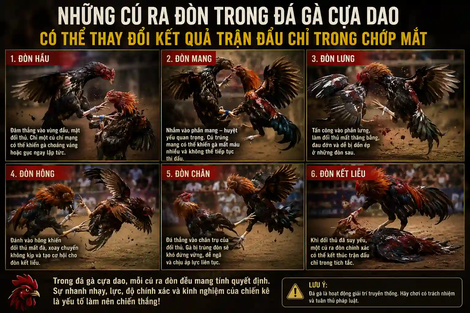 Những cú ra đòn trong đá gà cựa dao có thể thay đổi kết quả trận đấu chỉ trong vài phút